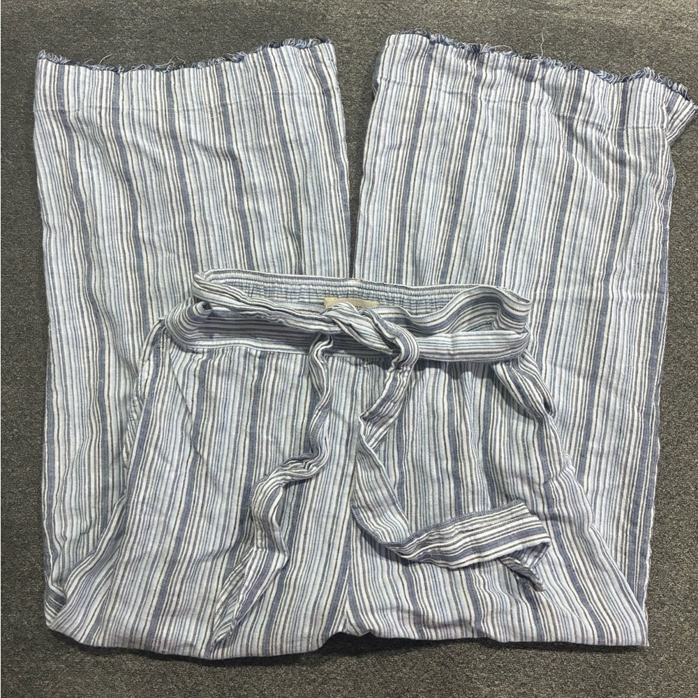 Cloth & Stone Size M Striped Linen Blend Tie Waist Wide Leg Pants